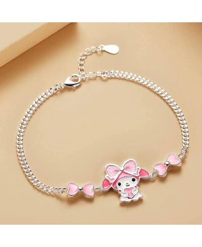 2Pcs Anime My Melôdý Kawaii Bracelet- Necklace Cinnamoroll Plush Cartoon Cute Doll Cupronickel Silver-Plated Bracelet Anime B...