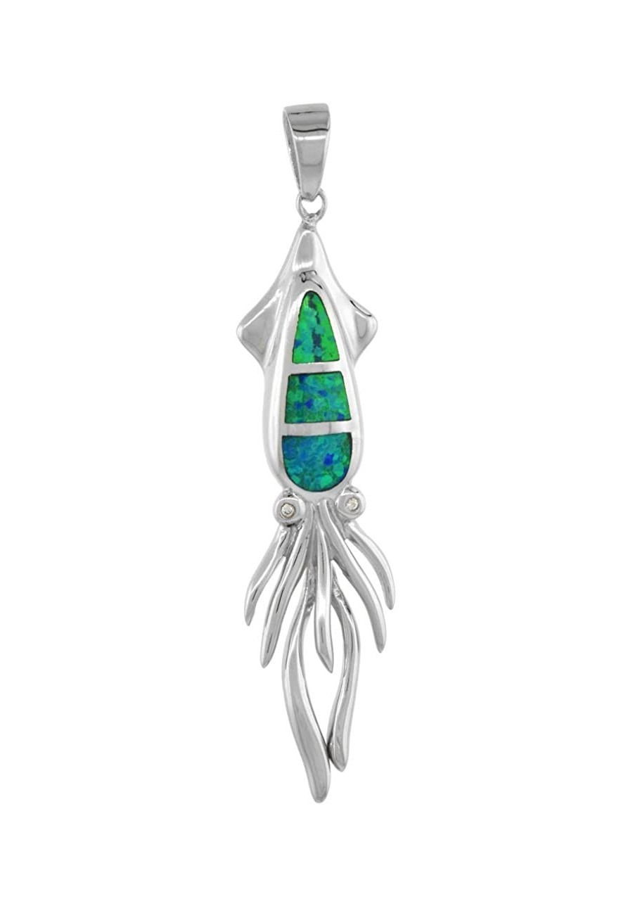 Sterling Silver Synthetic Opal Squid Necklace Available in Blue & Pink CZ Accent1 7/8 inch Rope Chain $35.94 Pendants & Coins