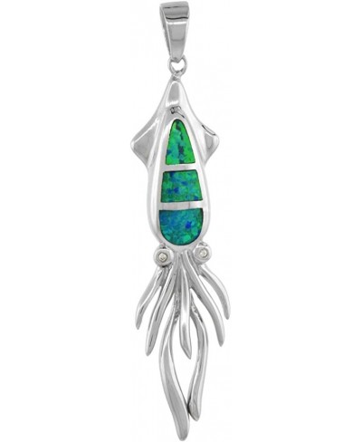 Sterling Silver Synthetic Opal Squid Necklace Available in Blue & Pink CZ Accent1 7/8 inch Rope Chain $35.94 Pendants & Coins