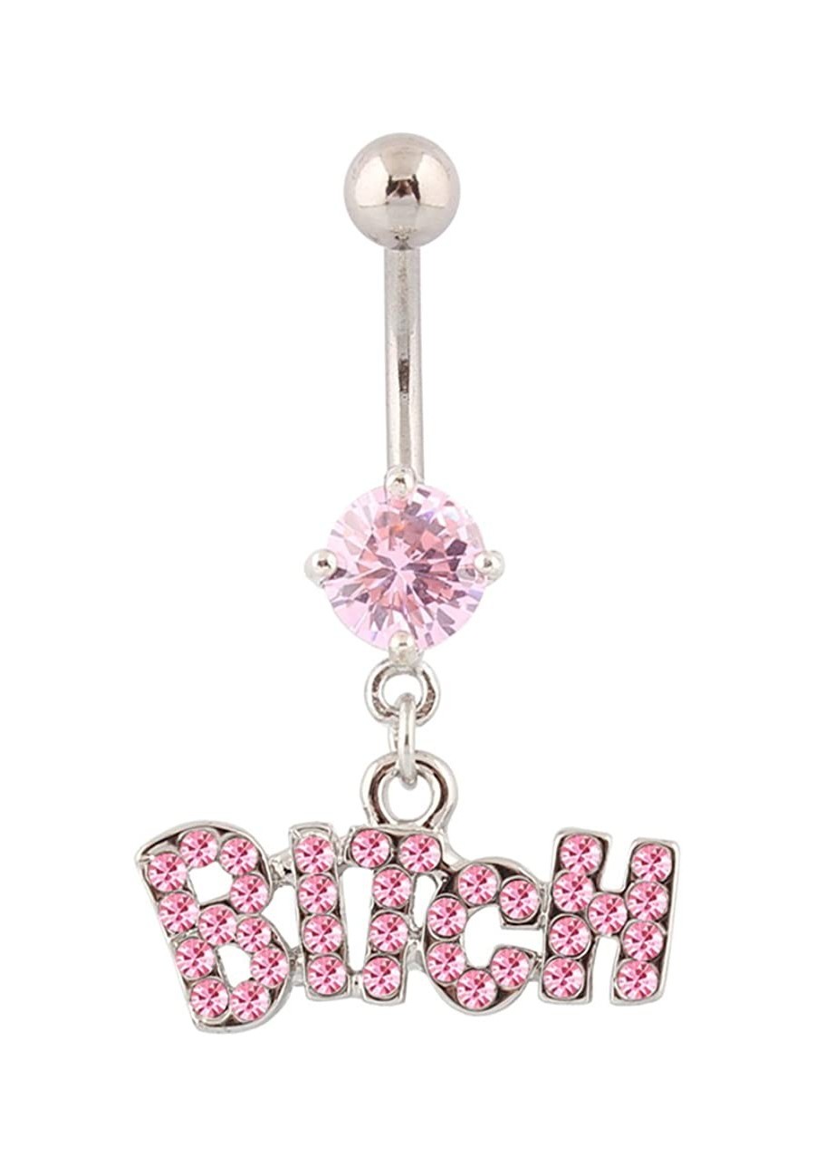 Dangle Delly Button Rings Pink Crystal Letter Body Piercing Jewelry 14G $6.26 Piercing Jewelry