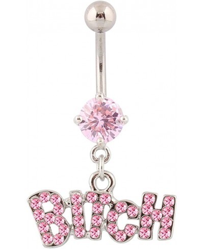 Dangle Delly Button Rings Pink Crystal Letter Body Piercing Jewelry 14G $6.26 Piercing Jewelry