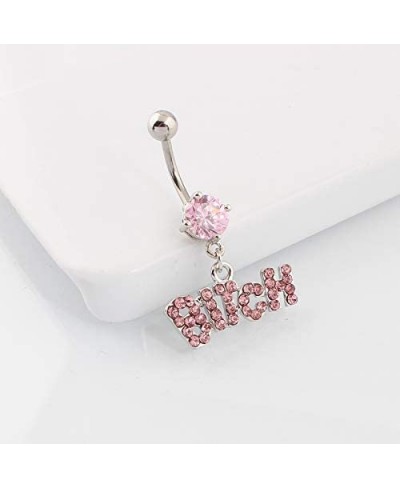 Dangle Delly Button Rings Pink Crystal Letter Body Piercing Jewelry 14G $6.26 Piercing Jewelry