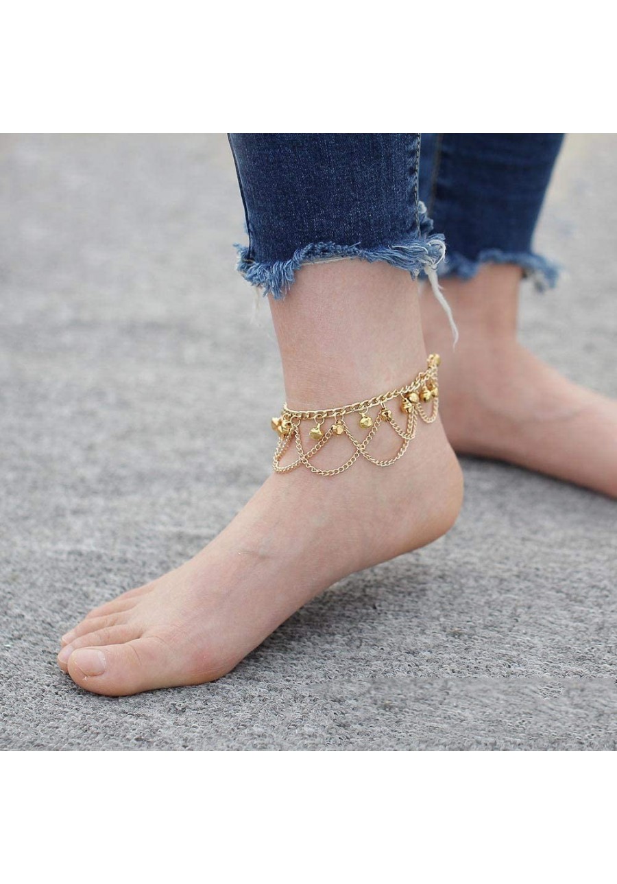 Boho Anklets Tassel Anklet Bracelets Bell Beach Foot Jewelry Adjustable for Women and Girls (Gold) $13.59 Anklets