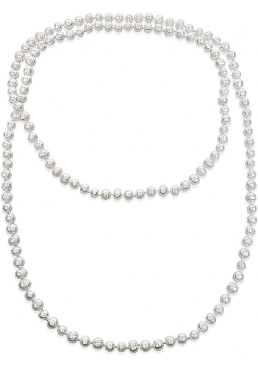 Round Endless Warp Layer Long Hand Knotted White Freshwater Cultured Pearl Rope Strand Necklace for Women 36 52 80 Inch $35.1...