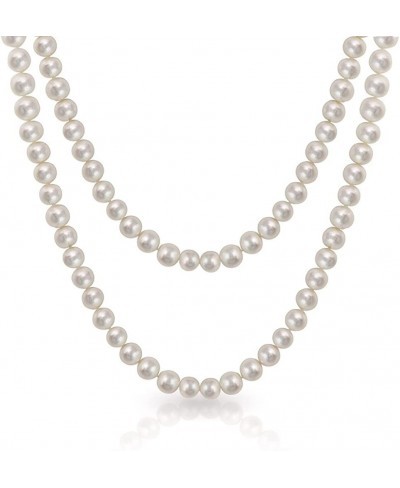 Round Endless Warp Layer Long Hand Knotted White Freshwater Cultured Pearl Rope Strand Necklace for Women 36 52 80 Inch $35.1...