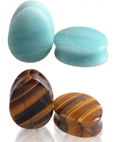 Amazonite Tiger Eye Teardrop Ear Gauges Plugs Tunnels Stretcher Expanders Natural Organic Stones Double Flared Earrings Pierc...