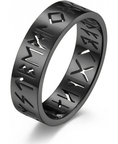 Men Hollowed Out Nordic Viking Rune Futhark Letter Ring Vintage Stainless Steel Text Signet Ring Wedding Band Odin Logo Amule...