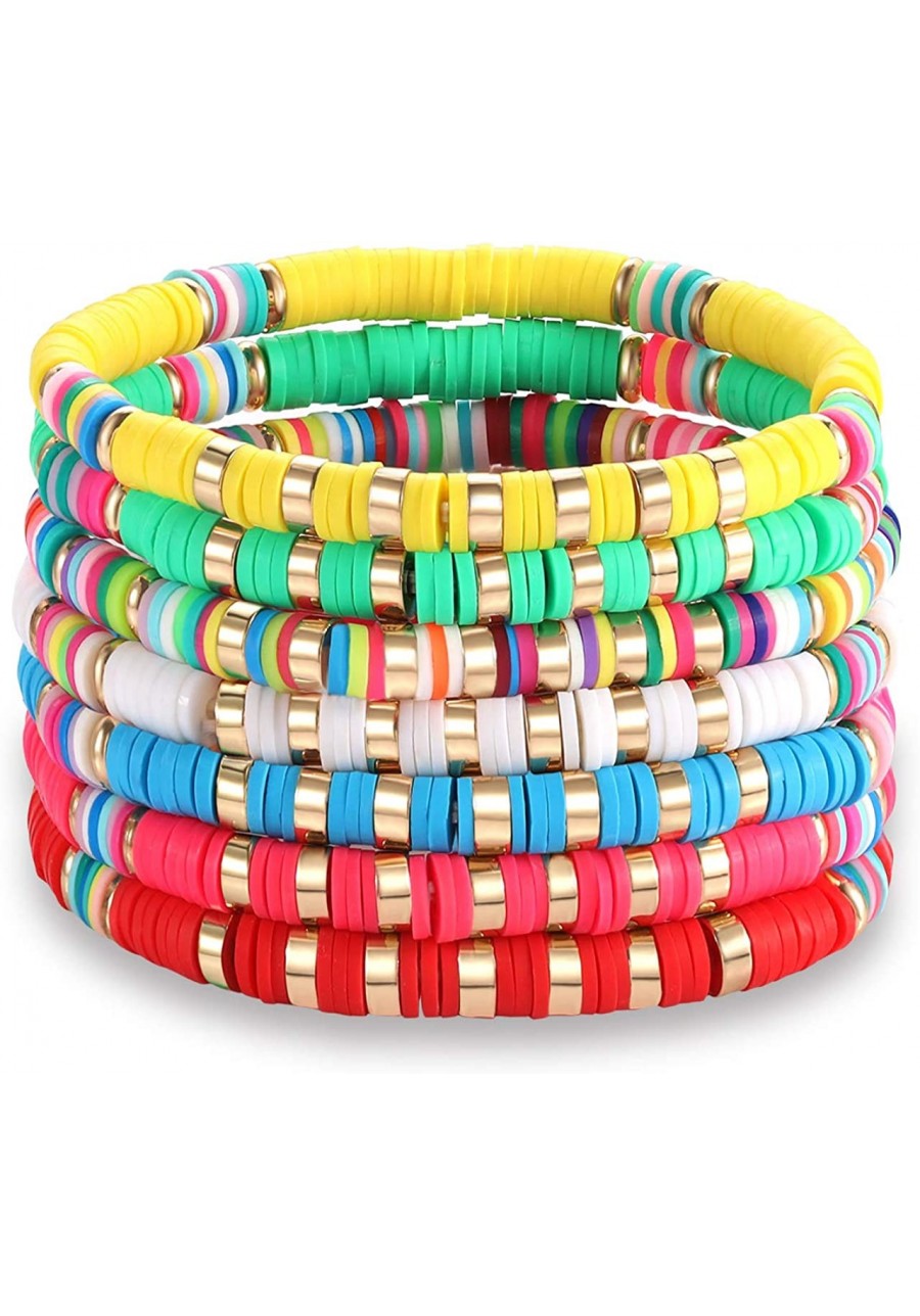 Heishi Bracelets Stackable Rainbow Vinyl Disc Bead Stretch Bracelets for Women Boho Summer Beach Surfer Bracelet Set Vacation...