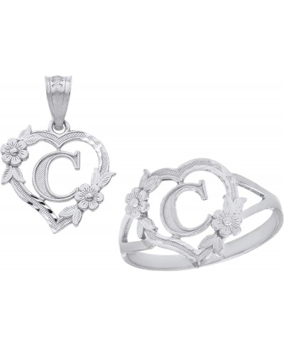 Sterling Silver Initial Heart Pendant and Ring Set Letter C $27.61 Jewelry Sets