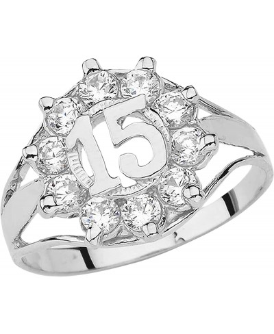 .925 Sterling Silver Cubic Zirconia '15' Fifteen Ring - Size 8 $21.03 Statement