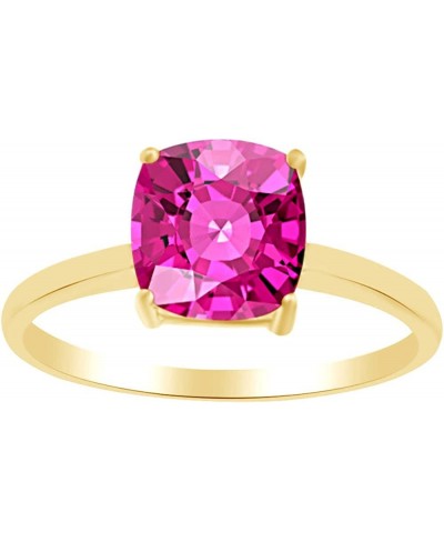 Cushion Shape Simulated Ruby Solitaire Engagement Ring in 14k Yellow Gold Over Sterling Silver (2.75 cttw) Ring Size-9 $31.14...