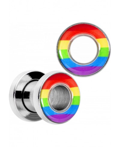 Stainless Steel Rainbow Unity Pride Screw Fit Tunnel Plug Set of 2 (6mm to 22mm) $16.58 Piercing Jewelry