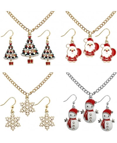 Christmas Necklace and Earring Set Xmas Holiday Jewelry 4 Set Snowflake Snowman Santa Claus Christmas Tree Christmas Jewelry ...