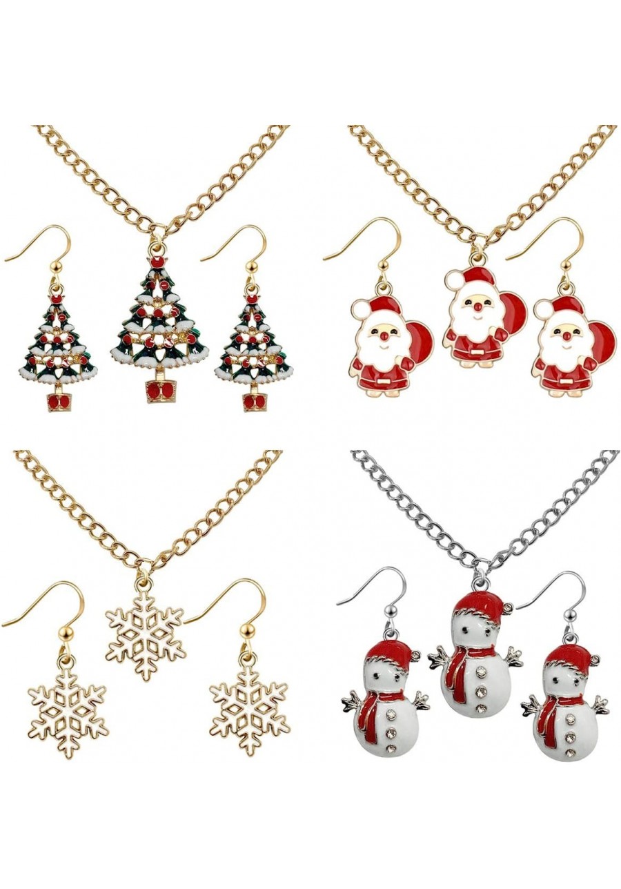 Christmas Necklace and Earring Set Xmas Holiday Jewelry 4 Set Snowflake Snowman Santa Claus Christmas Tree Christmas Jewelry ...