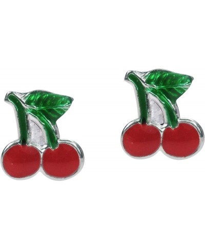 Whimsical Red Enamel Cherry .925 Sterling Silver Stud Earrings $7.20 Stud