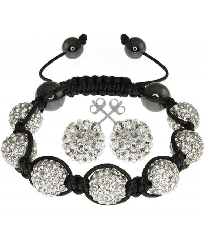 White Crystal Pave Disco Ball Dia-Cut Adjustable Bracelet and 12mm Earrings Set $14.70 Jewelry Sets