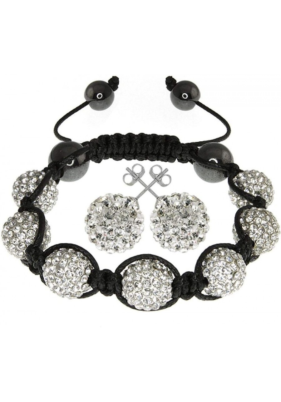 White Crystal Pave Disco Ball Dia-Cut Adjustable Bracelet and 12mm Earrings Set $14.70 Jewelry Sets