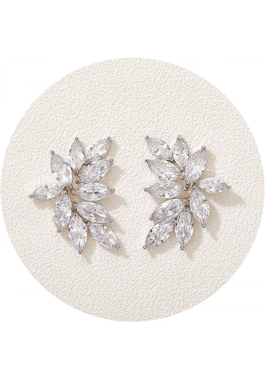 Marquise Bridal Wedding Earrings for Brides Bridesmaids Crystal Cubic Zirconia Rhinestone Cluster Stud Earrings for Women Pro...