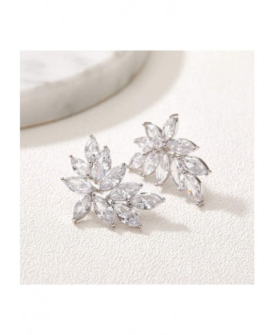 Marquise Bridal Wedding Earrings for Brides Bridesmaids Crystal Cubic Zirconia Rhinestone Cluster Stud Earrings for Women Pro...