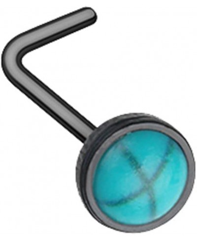 Black Bezel Set Synthetic Turquoise Stone L-Shape Nose Ring $14.61 Piercing Jewelry