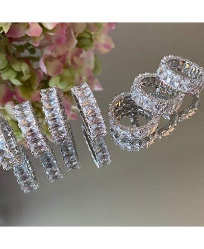 Prong Set Pink White Cubic Zirconia Engagement Band Iced Out Bling CZ Eternity Band Ring for Women $20.42 Engagement Rings