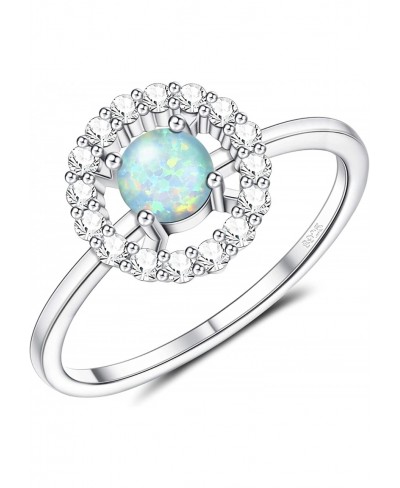 Created Opal Rings 925 Sterling Silver Birthstone Rings for Women White Gold Plated Halo Band Rings Birthday Gift Eternity Pr...