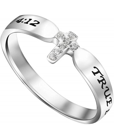 Stainless Steel Women's Christian Purity Cross Ring Filled with Sparkling Cubic Zirconia Stones "True Love Waits" 1 Timothy 4...