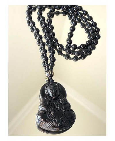 Real Laughing Buddha Black Jade Stabilized Turquoise Bodhisattva Amulet Talisman Pendant 24" Bead Necklace Carved Long Large ...