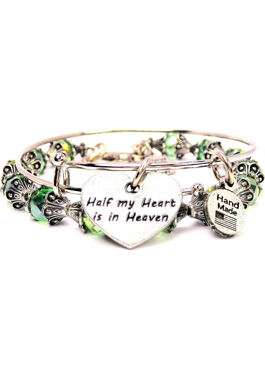 Half My Heart is in Heaven Peridot Green Crystal Bracelet with Adjustable Wire Bangle Set 2.5 $36.24 Charms & Charm Bracelets