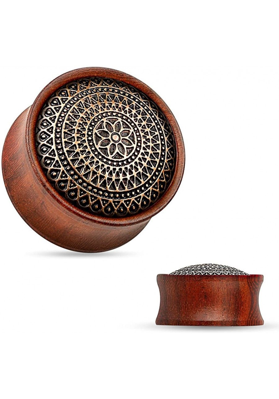 Pair Lattice w/Flower Pattern Rose Wood Organic Saddle Plugs Body Jewelry $12.98 Piercing Jewelry