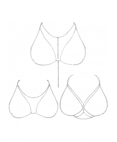 3 Pieces Crystal Body Chain Rhinestone Bra Chain Bling Chest Bracket Bra Chain Silver Bikini Chains Cross Bra Chain Body Jewe...