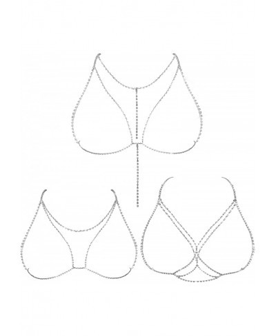 3 Pieces Crystal Body Chain Rhinestone Bra Chain Bling Chest Bracket Bra Chain Silver Bikini Chains Cross Bra Chain Body Jewe...