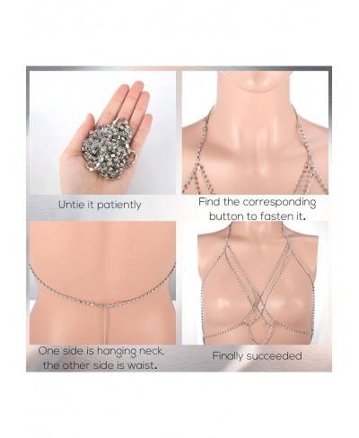 3 Pieces Crystal Body Chain Rhinestone Bra Chain Bling Chest Bracket Bra Chain Silver Bikini Chains Cross Bra Chain Body Jewe...