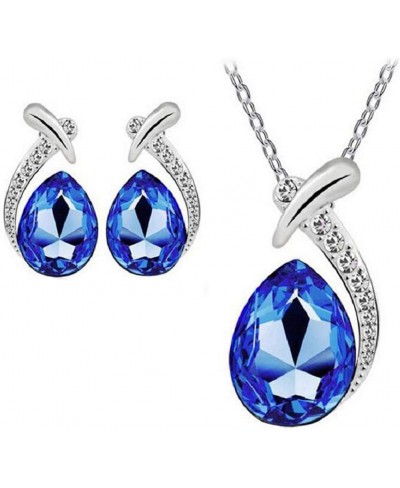 Women's Shiny Crystal Rhinestone Silver Plated Pendent Chain Necklace Stud Earring Costume Fashion Jewelry Set (Royal Blue) $...