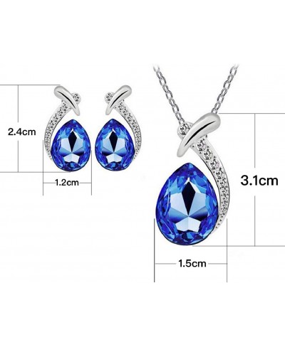 Women's Shiny Crystal Rhinestone Silver Plated Pendent Chain Necklace Stud Earring Costume Fashion Jewelry Set (Royal Blue) $...