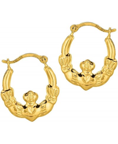 10k Yellow Gold Claddagh Hoop Tubular Earrings - 12mm $39.76 Hoop