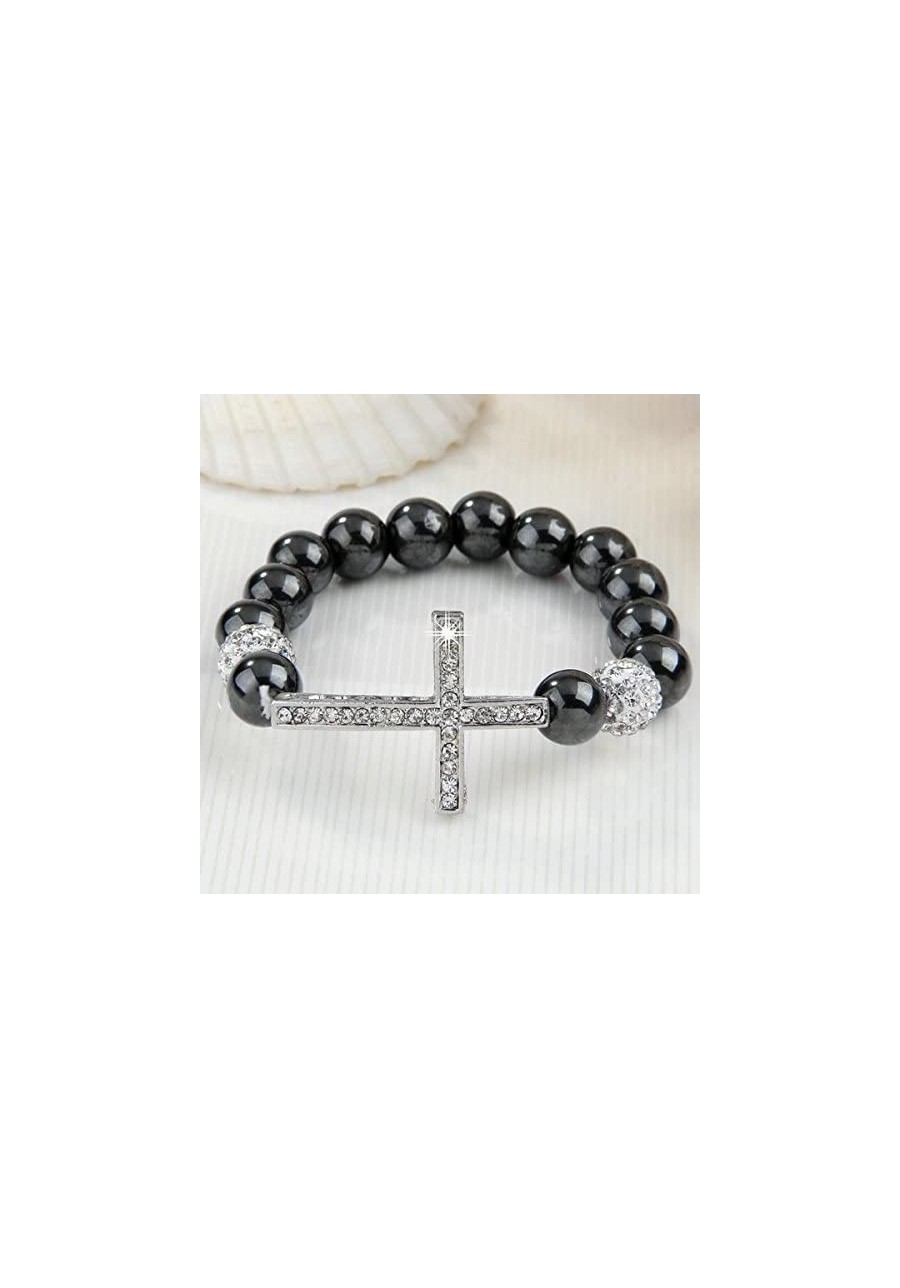 10mm Rhinestone Metal Cross Ball Hematite Elastic Bracelet Women hot $10.33 Stretch