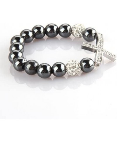 10mm Rhinestone Metal Cross Ball Hematite Elastic Bracelet Women hot $10.33 Stretch