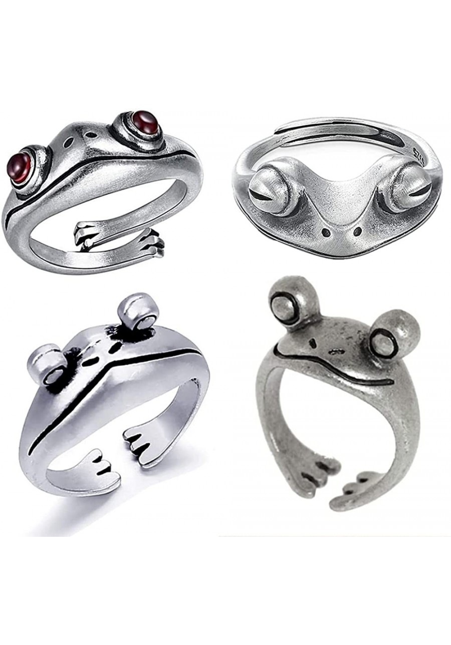 Frog Ring 4/12 Pcs Frog Open Rings for Women Teen Egirl Men Adjustable Frog Rings Vintage Cute Animal Finger Ring Silver Fash...