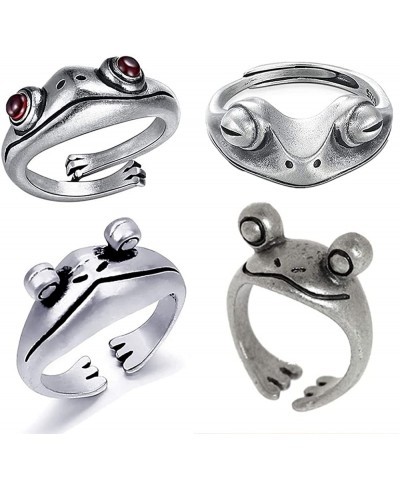 Frog Ring 4/12 Pcs Frog Open Rings for Women Teen Egirl Men Adjustable Frog Rings Vintage Cute Animal Finger Ring Silver Fash...