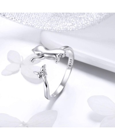 Cute Cat Animal Open Statement Ring Sterling Silver 925 Adjustable Expandable Wrap Kitty Knuckle Band Rings Stacking Finger B...