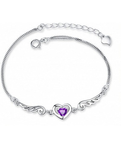 Angel Wing Heart Crystal Link Chain Bracelet Silver Heart Shaped Rhinestone Inlaied Bracelet $10.16 Link