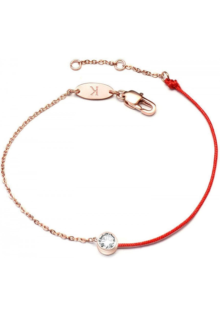 Stainless Steel Lucky Red String Bracelet With Diamonds Women'S Fashion Adjustable Bracelet Rosegold $16.61 Link