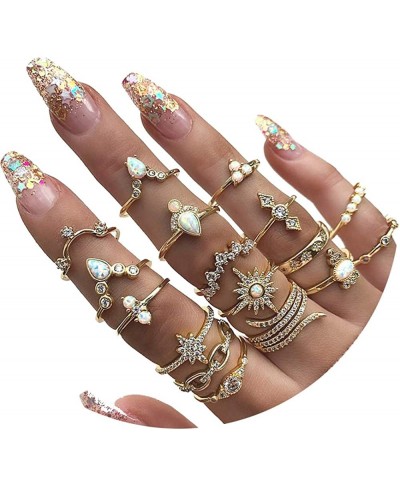 17PCS Boho Crystal Knuckle Stacking Rings Set Gold Vintage Stackable Joint Midi Finger Rings Set for Women Girls $8.36 Stacking