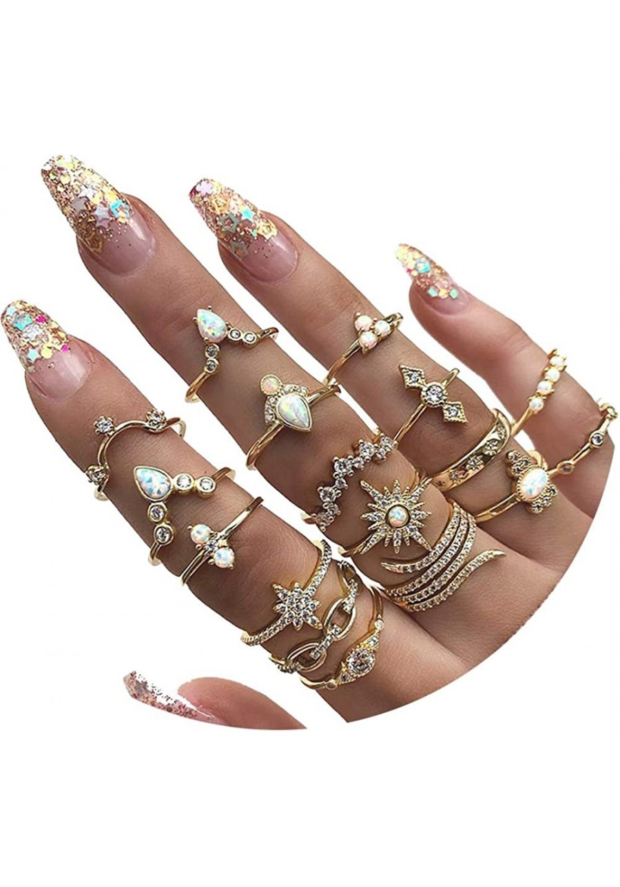 17PCS Boho Crystal Knuckle Stacking Rings Set Gold Vintage Stackable Joint Midi Finger Rings Set for Women Girls $8.36 Stacking