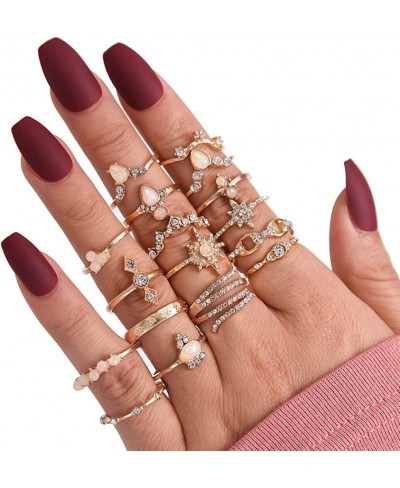 17PCS Boho Crystal Knuckle Stacking Rings Set Gold Vintage Stackable Joint Midi Finger Rings Set for Women Girls $8.36 Stacking