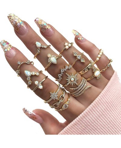 17PCS Boho Crystal Knuckle Stacking Rings Set Gold Vintage Stackable Joint Midi Finger Rings Set for Women Girls $8.36 Stacking