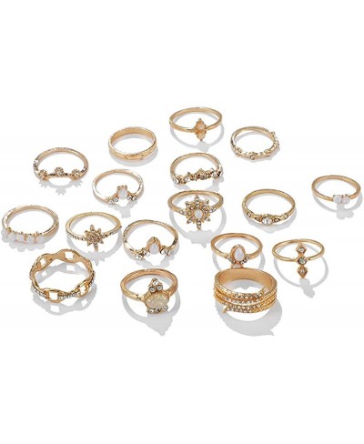 17PCS Boho Crystal Knuckle Stacking Rings Set Gold Vintage Stackable Joint Midi Finger Rings Set for Women Girls $8.36 Stacking