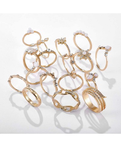 17PCS Boho Crystal Knuckle Stacking Rings Set Gold Vintage Stackable Joint Midi Finger Rings Set for Women Girls $8.36 Stacking