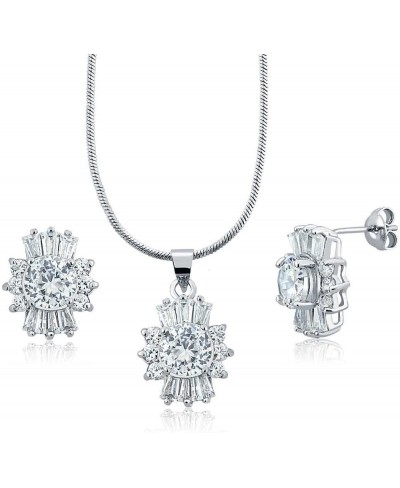 12.00 Ct Cubic Zirconia CZ Round and Baguette Pendant and Earrrings Set 16inches Chain $9.04 Jewelry Sets